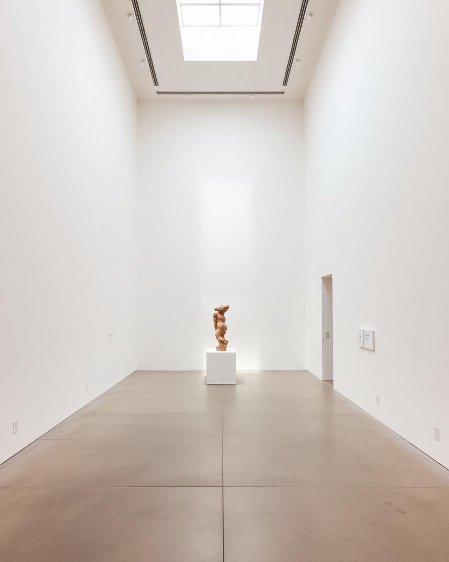 Minimalist white-cube art gallery interior